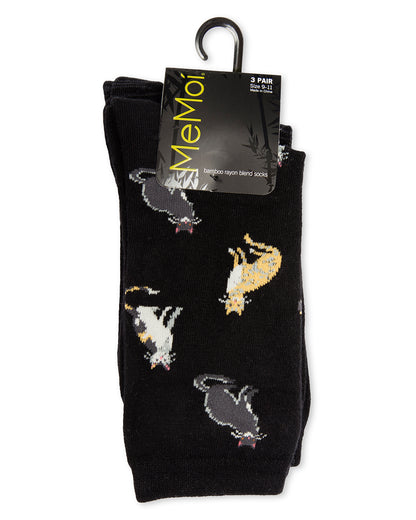 Cats Galore Bamboo Blend Crew Sock 3 Pair Pack : Color: Black
