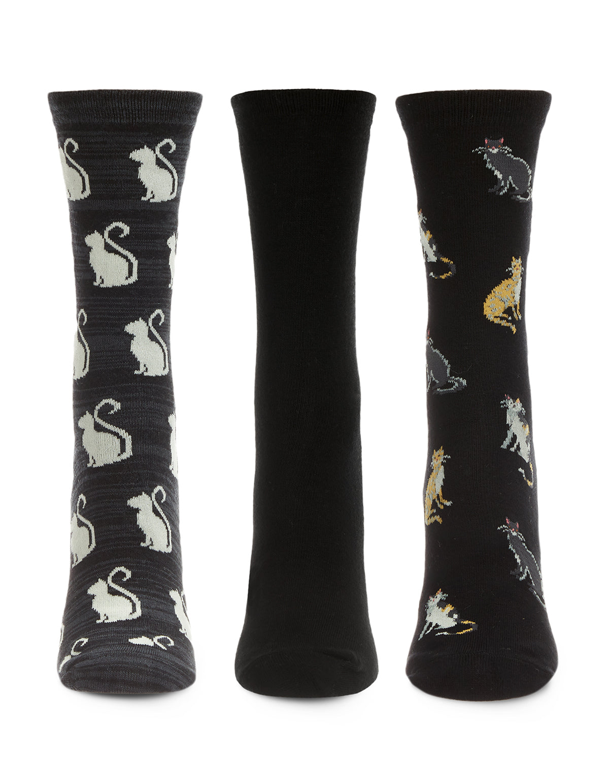 Cats Galore Bamboo Blend Crew Sock 3 Pair Pack : Color: Black