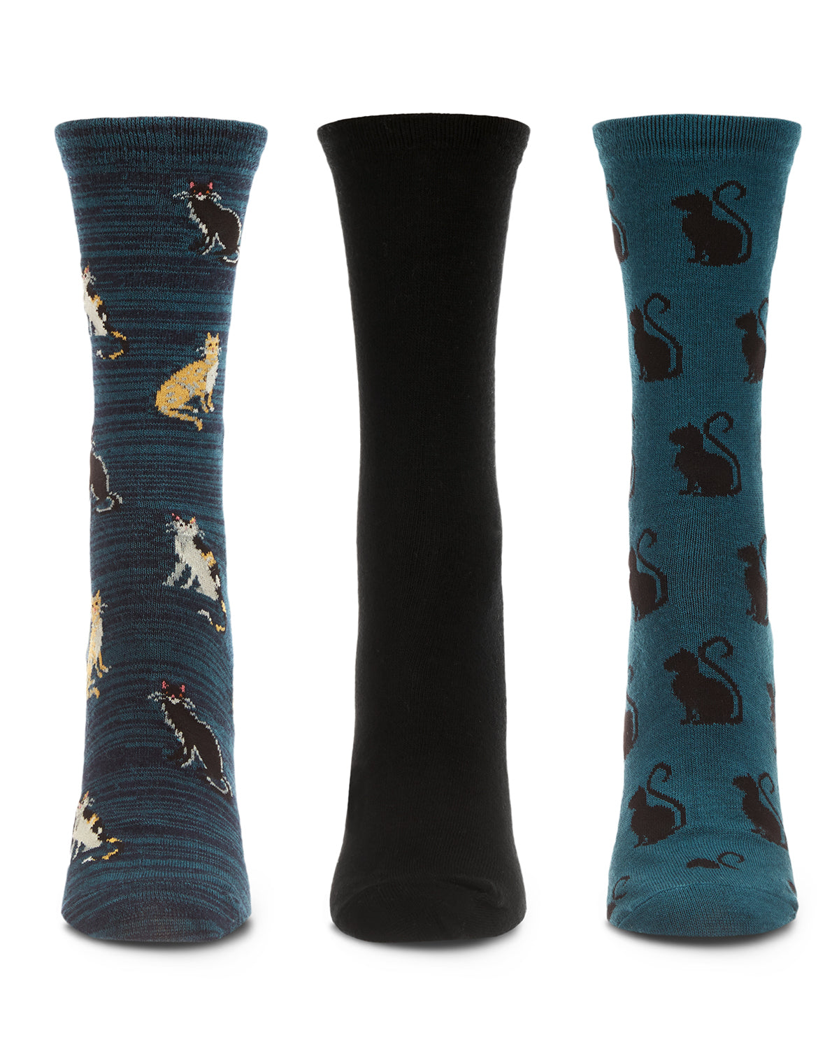 Cats Galore Bamboo Blend Crew Sock 3 Pair Pack : Color: Black