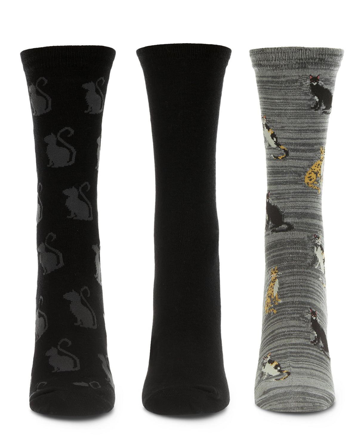 Cats Galore Bamboo Blend Crew Sock 3 Pair Pack : Color: Black