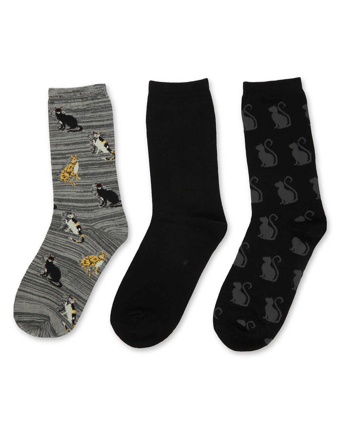 Cats Galore Bamboo Blend Crew Sock 3 Pair Pack : Color: Black