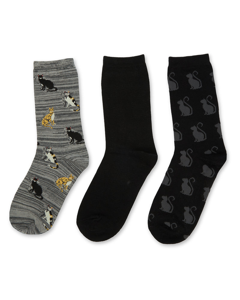 Cats Galore Bamboo Blend Crew Sock 3 Pair Pack