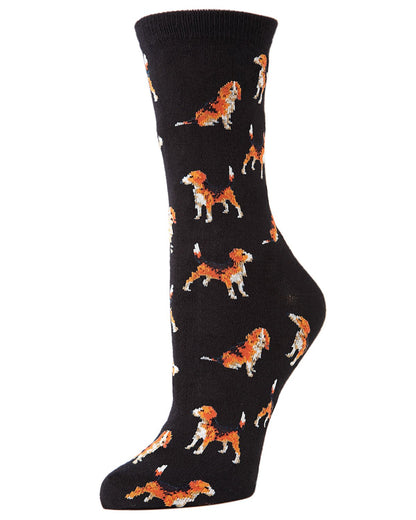 Women's American Beagle Bamboo Blend Crew Socks : Color: Black