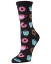 Coffee & Donut Breakfast Bamboo Blend Crew Novelty Socks : Color: Black