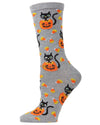 Women's Candy Corn Cat Festive Crew Socks : Color: Medium Gray Heather