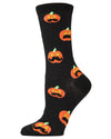 Women's Pumpkin Stache Halloween Crew Socks : Color: Black