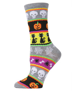 MeMoi Festive Halloween Stripe Medley Crew Socks