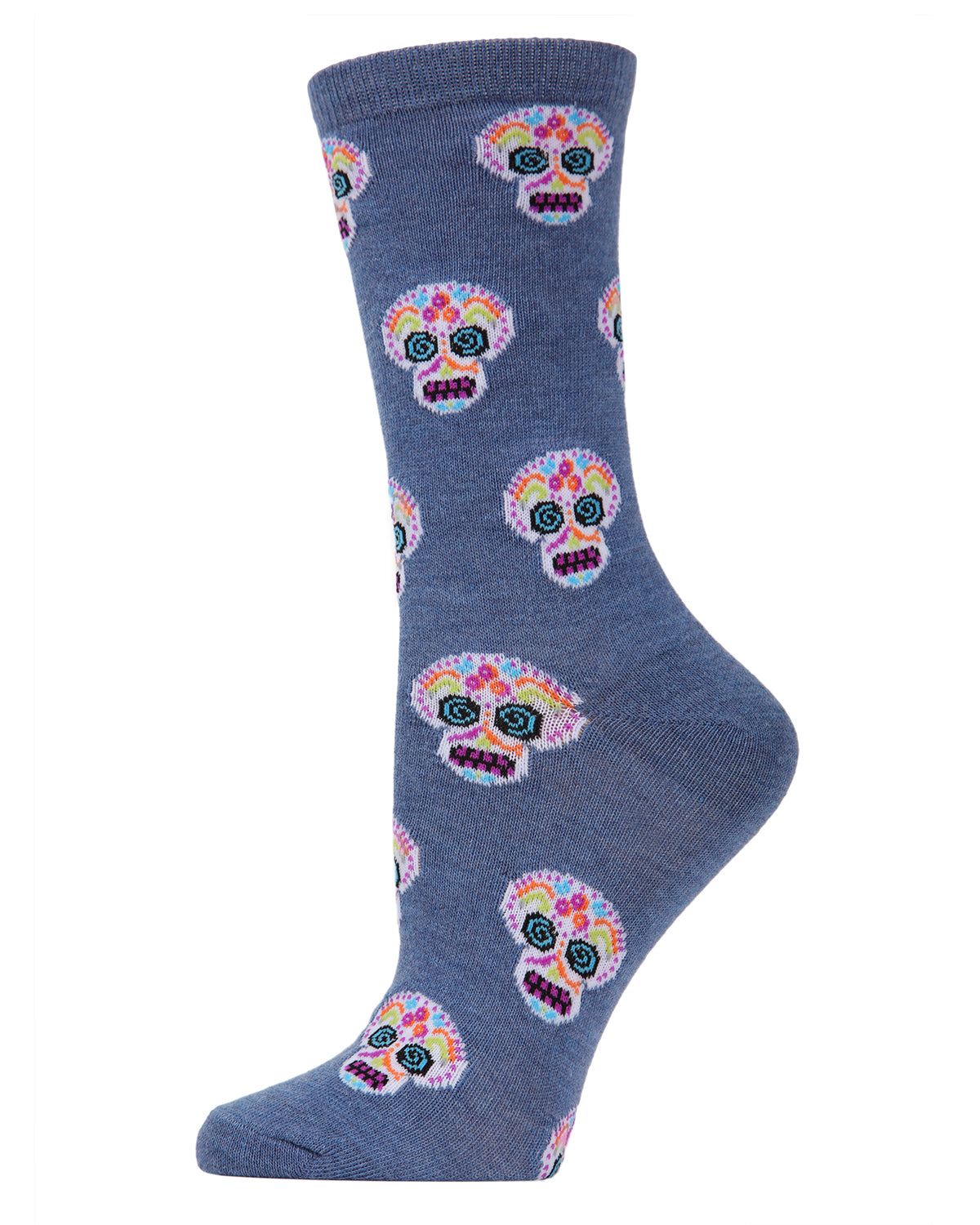 Sugar Skull Day of the Dead Crew Socks : Color: Denim Heather