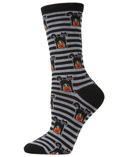 MeMoi Cat & Pumpkin Striped Crew Socks