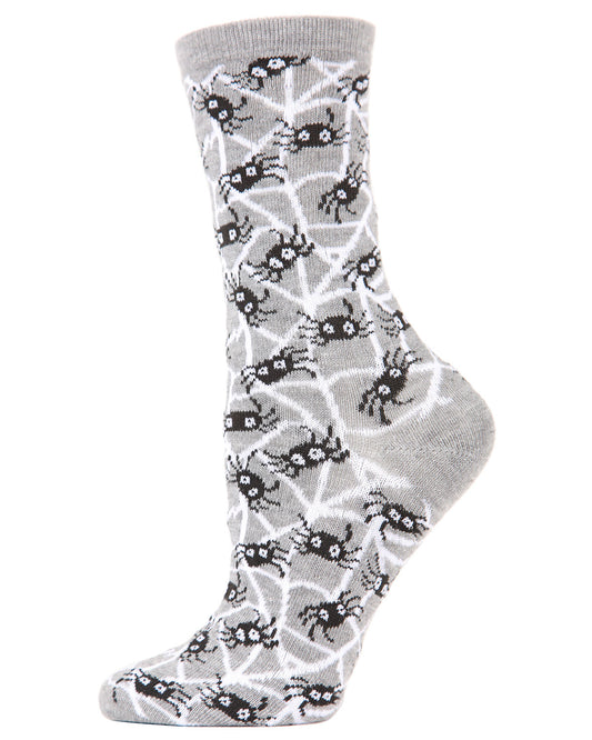 Women's Spider Web Novelty Crew Socks : Color: Medium Gray Heather
