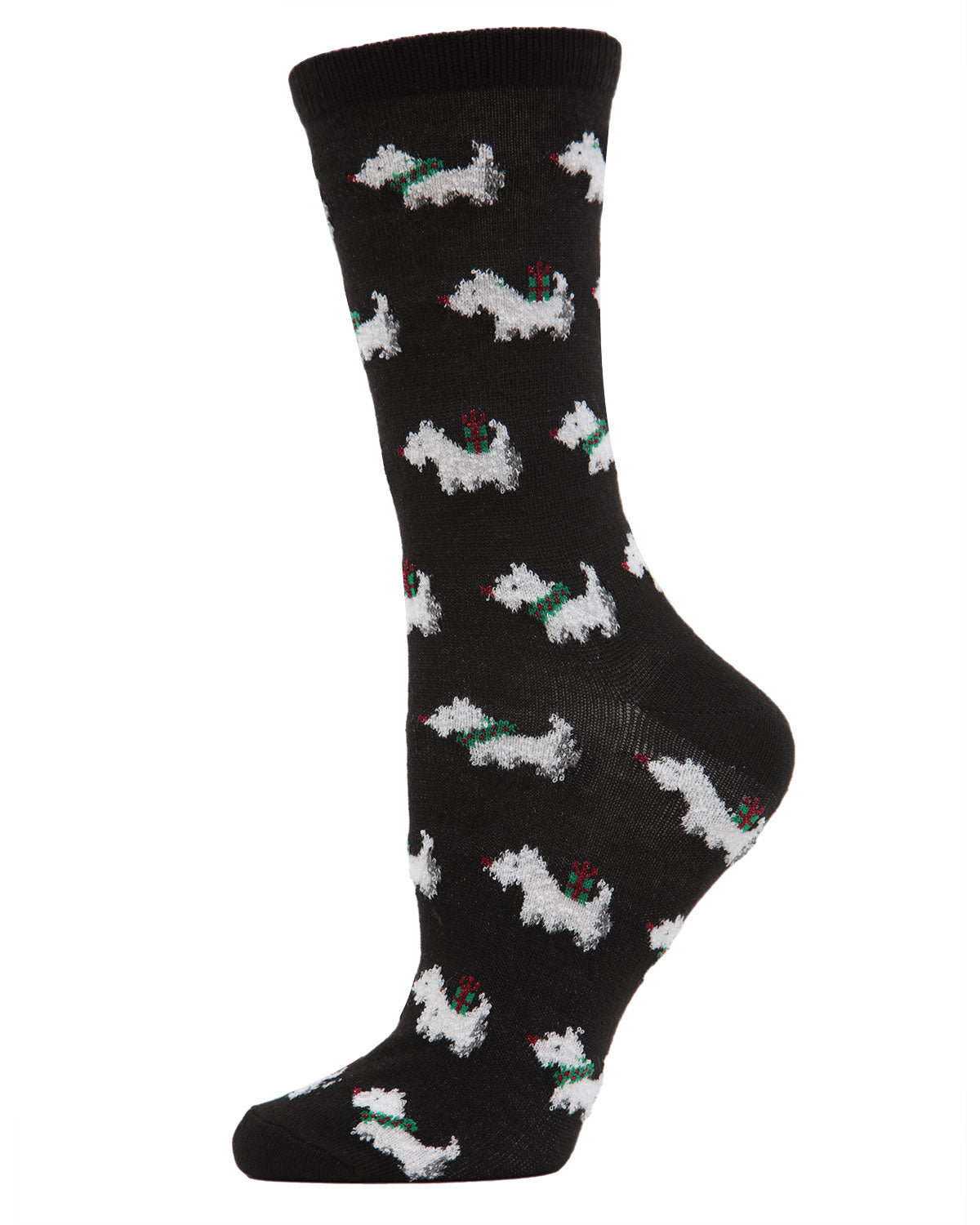 Women's Holiday Scotties & Presents Crew Socks : Color: Black