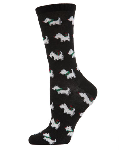 Women's Holiday Scotties & Presents Crew Socks : Color: Black