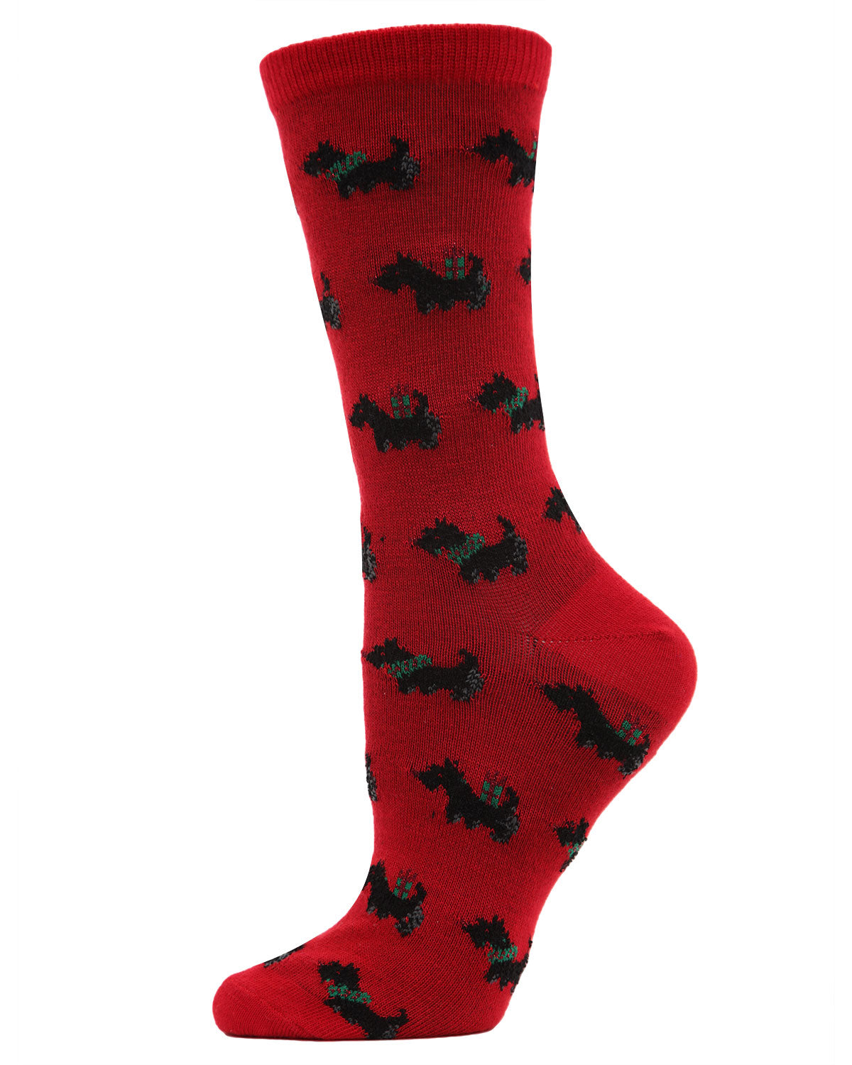 Women's Holiday Scotties & Presents Crew Socks : Color: Tango Red