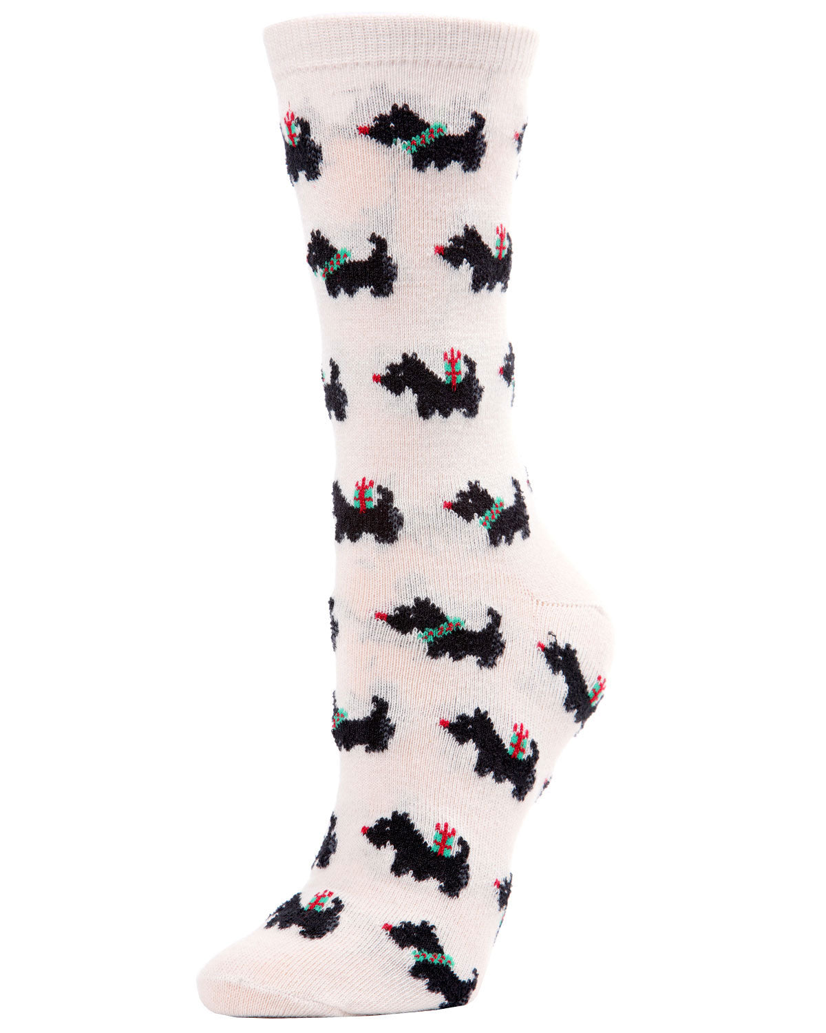 Women's Holiday Scotties & Presents Crew Socks : Color: Winter White