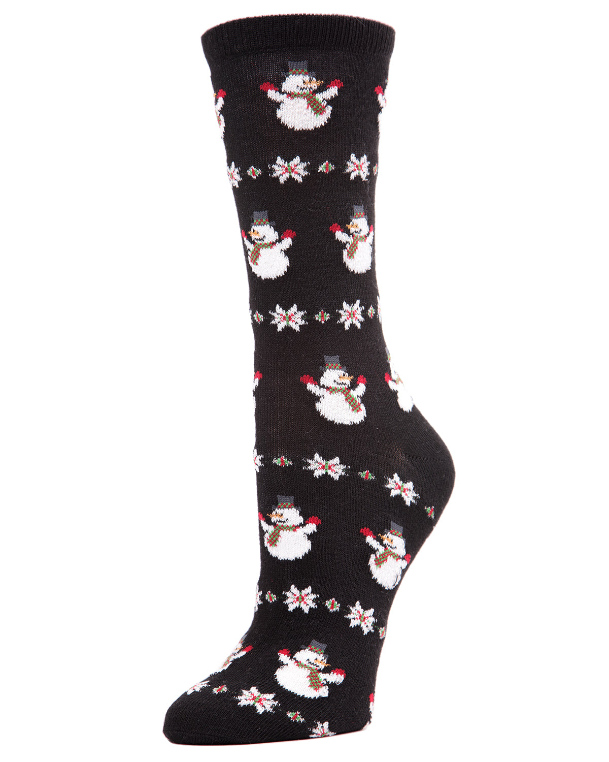 Women's Snowman & Snowflake Holiday Crew Socks : Color: Black