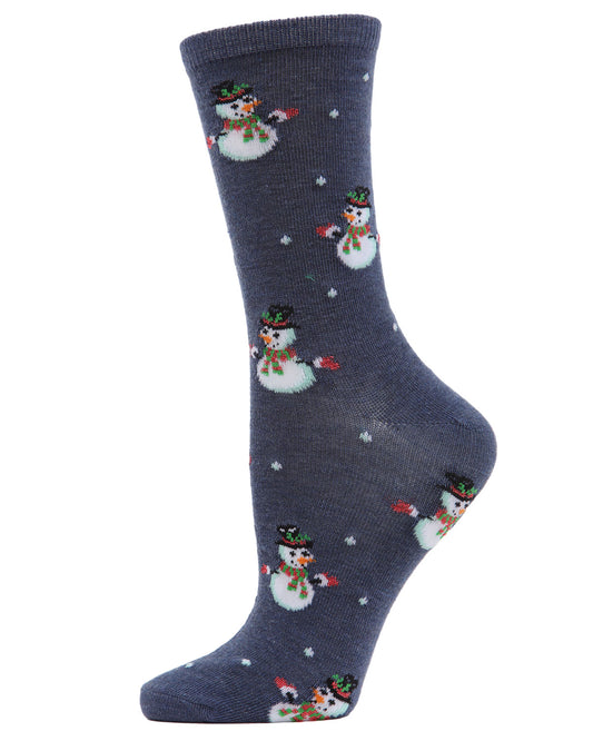 Women's Let it Snowman Holiday Crew Socks : Color: Denim Heather