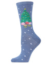Women's Christmas Tree & Presents Crew Socks : Color: Denim Heather