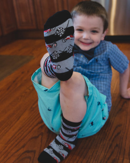 Boys' Race Car Rayon from Bamboo Crew Socks : Color: Black