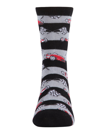 Boys' Race Car Rayon from Bamboo Crew Socks : Color: Black