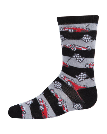 Boys' Race Car Rayon from Bamboo Crew Socks : Color: Black