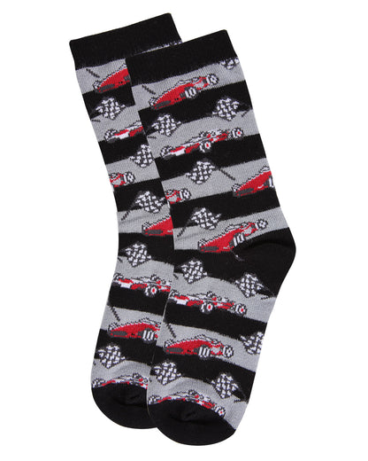 Boys' Race Car Rayon from Bamboo Crew Socks : Color: Black