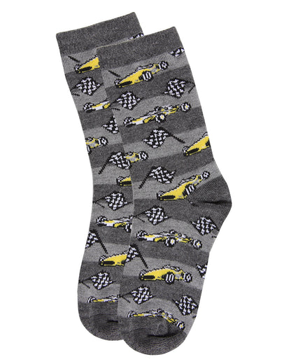Boys' Race Car Rayon from Bamboo Crew Socks : Color: Charcoal