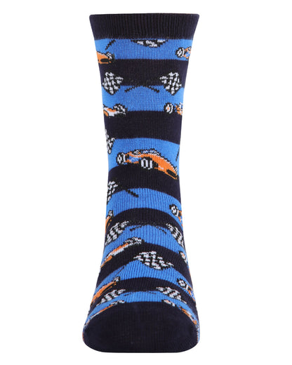 Boys' Race Car Rayon from Bamboo Crew Socks : Color: Navy