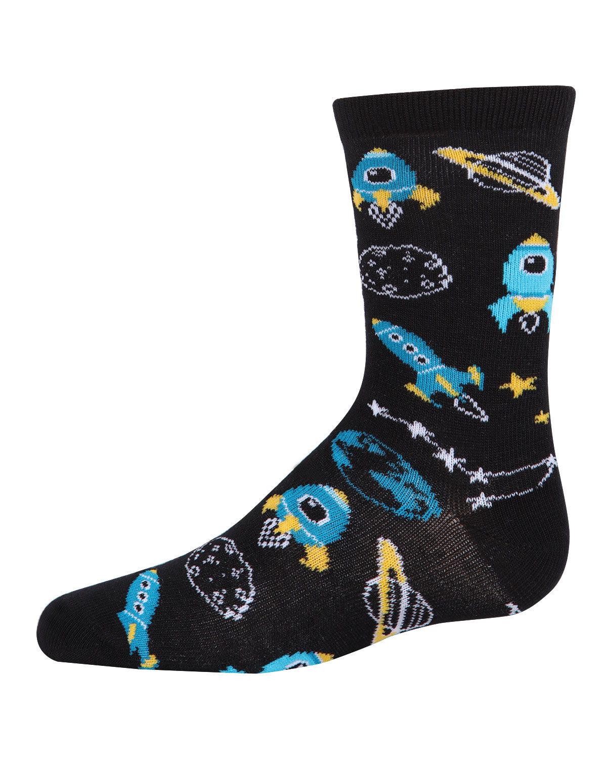 Boys' Rocket Ship Rayon from Bamboo Crew Socks : Color: Black