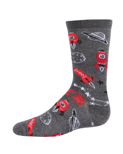 Boys' Rocket Ship Rayon from Bamboo Crew Socks : Color: Charcoal