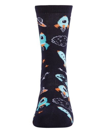 Boys' Rocket Ship Rayon from Bamboo Crew Socks : Color: Navy