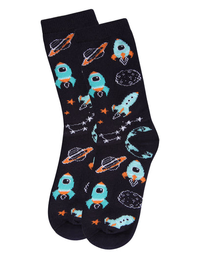 Boys' Rocket Ship Rayon from Bamboo Crew Socks : Color: Navy