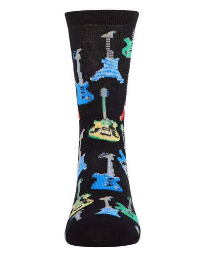 Boys' Guitar Rayon from Bamboo Blend Crew Socks : Color: Black