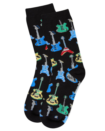 Boys' Guitar Rayon from Bamboo Blend Crew Socks : Color: Black