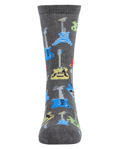 Boys' Guitar Rayon from Bamboo Blend Crew Socks : Color: Charcoal
