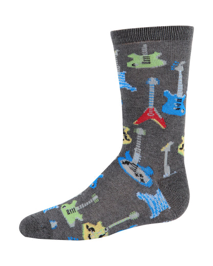 Boys' Guitar Rayon from Bamboo Blend Crew Socks : Color: Charcoal