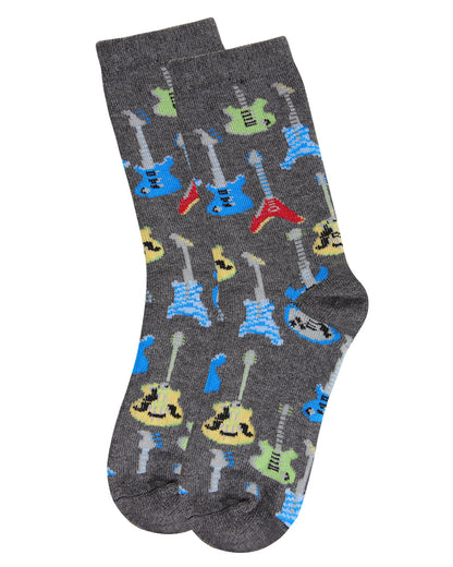 Boys' Guitar Rayon from Bamboo Blend Crew Socks : Color: Charcoal