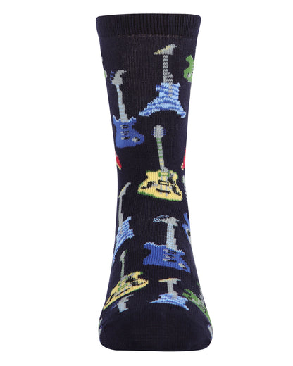 Boys' Guitar Rayon from Bamboo Blend Crew Socks : Color: Navy