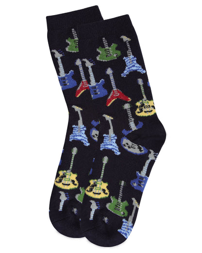 Boys' Guitar Rayon from Bamboo Blend Crew Socks : Color: Navy