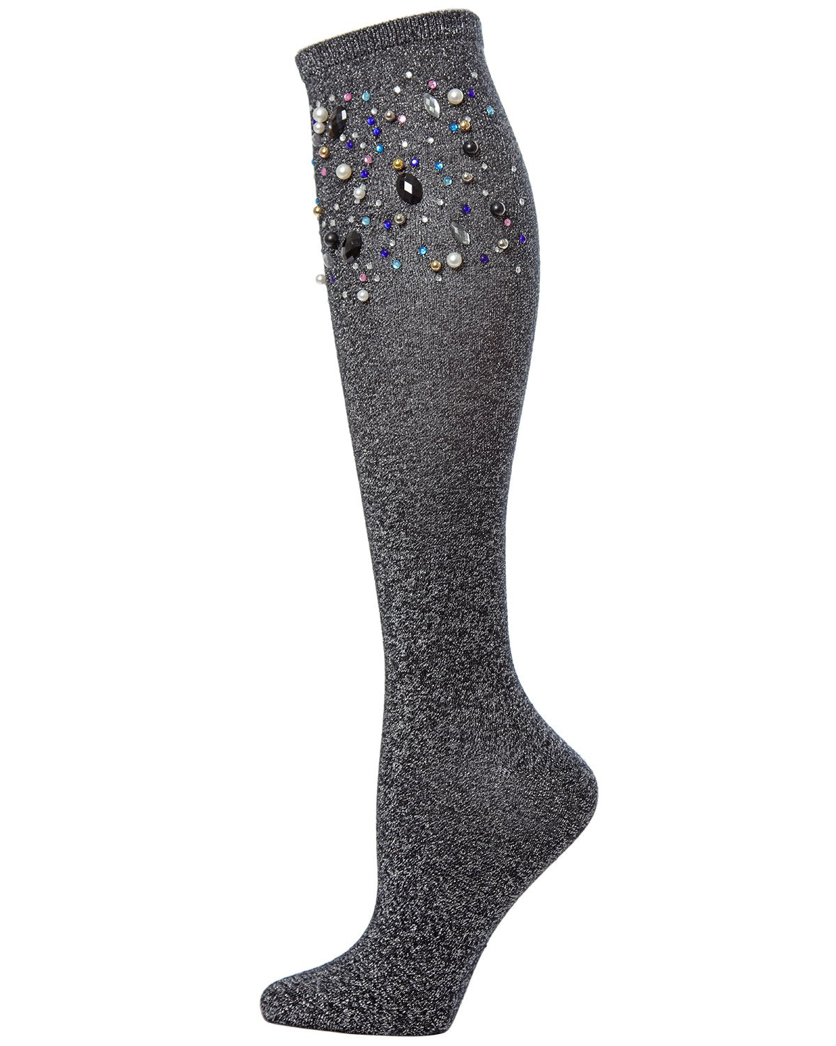 Women's Mixed Jewel Shimmer Knee High Socks : Color: Black