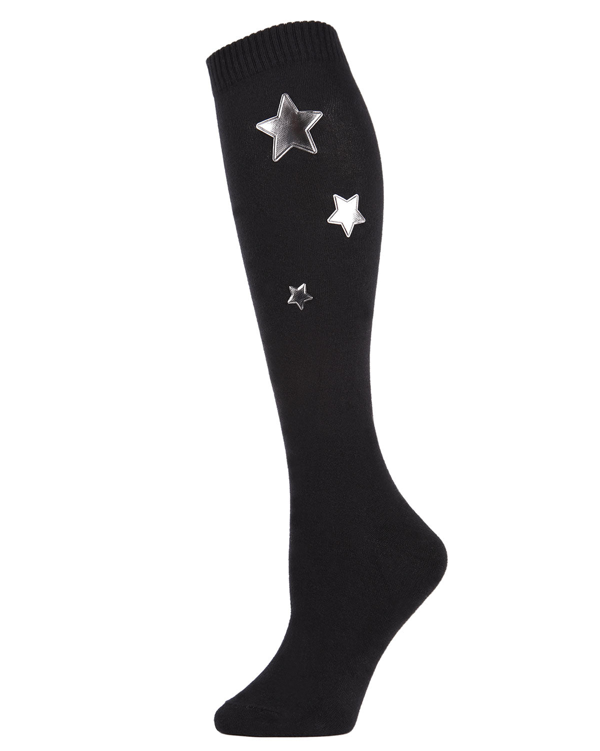 Women's Silver Star Metallic Knee High Socks : Color: Black
