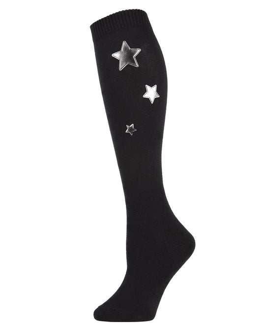 Women's Silver Star Metallic Knee High Socks : Color: Black
