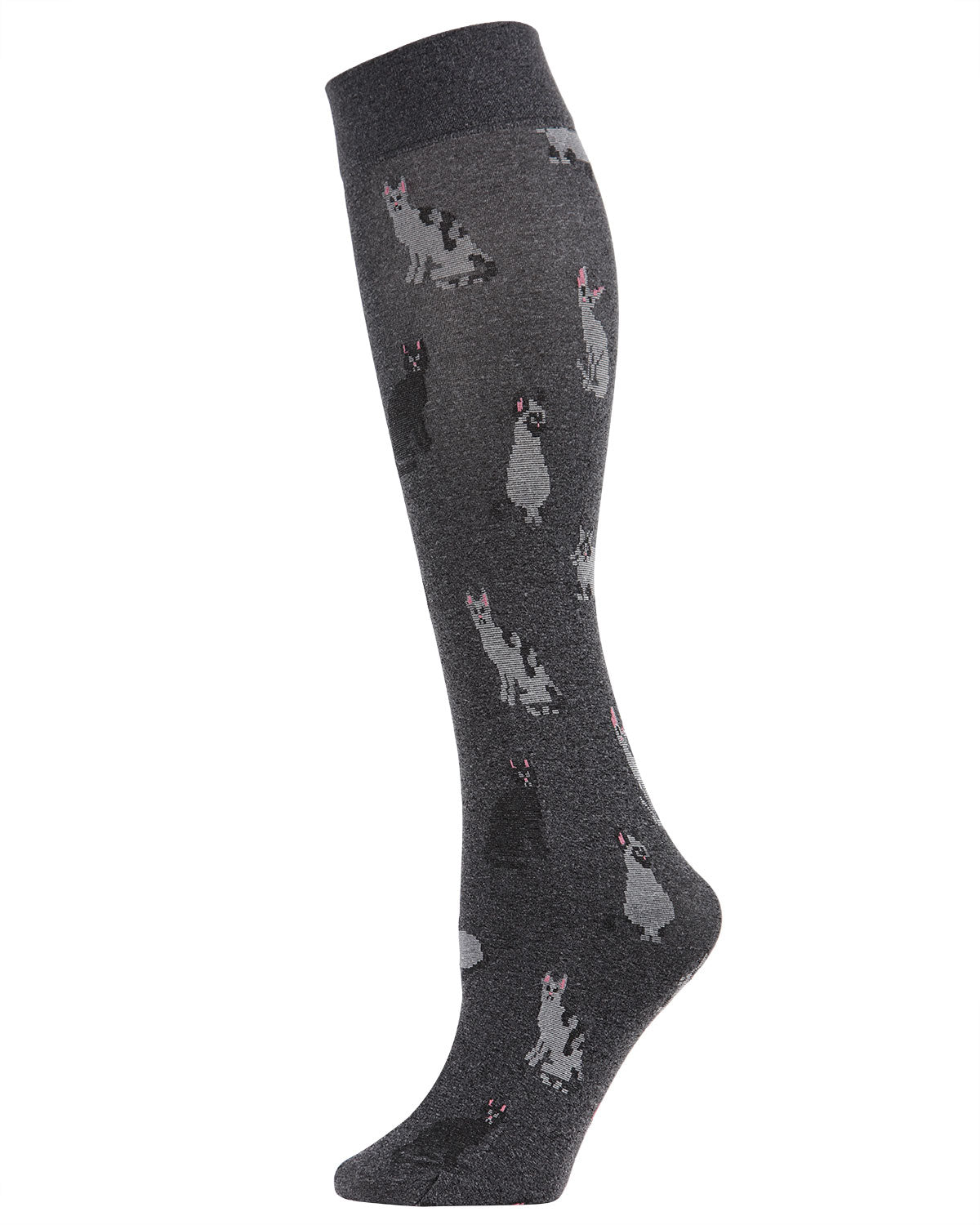 Women's Faded Feline Woven Knee High Socks : Color: Dark Gray Heather