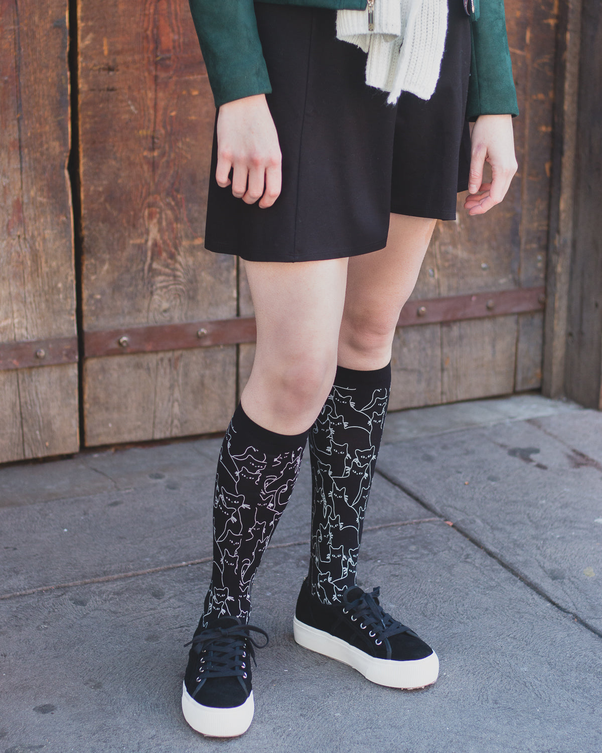 Women's Kitten Intuition Printed Knee High Socks : Color: Black