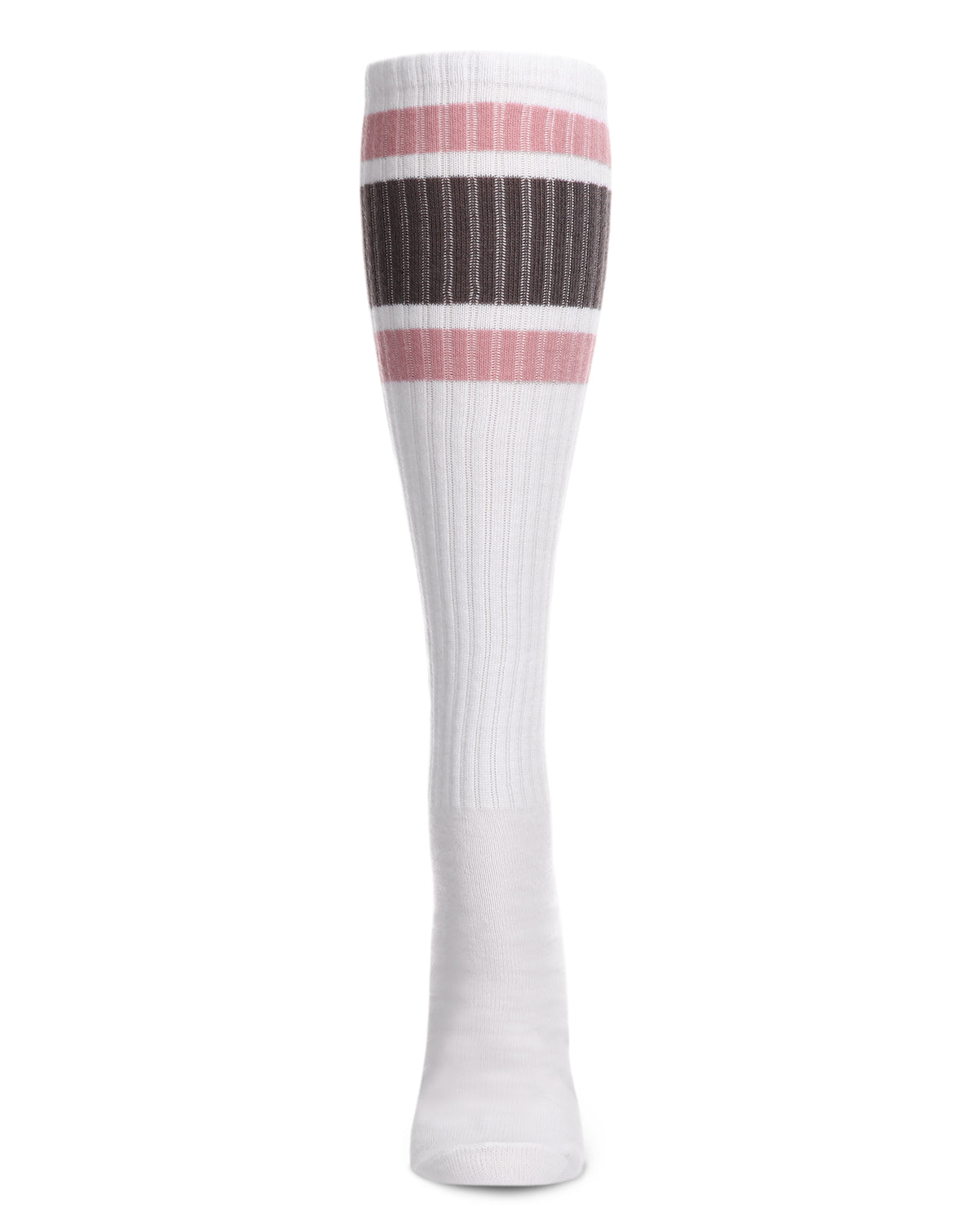 Women's Ribbed Retro Athletic Stripe Knee High Socks : Color: White-Dark Gray