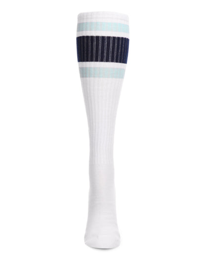 Women's Ribbed Retro Athletic Stripe Knee High Socks : Color: White-Dark Gray