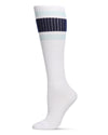 Women's Ribbed Retro Athletic Stripe Knee High Socks : Color: White-Navy