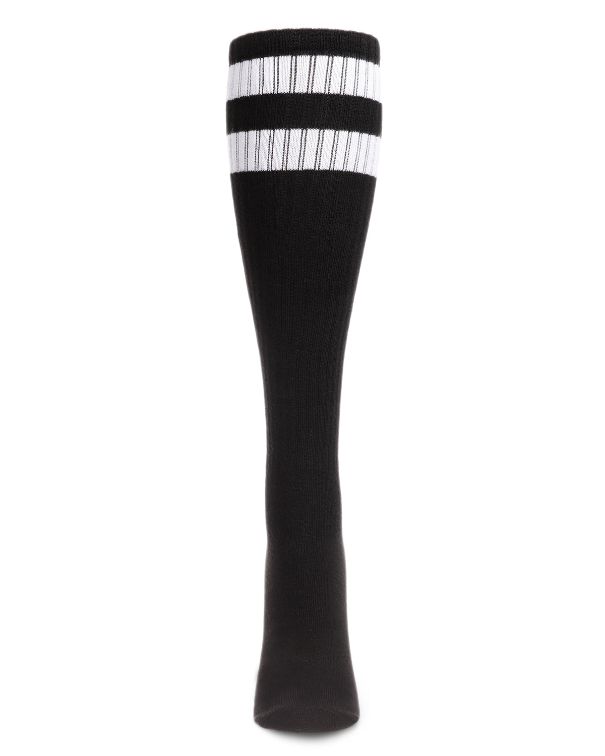 Women's Ribbed Rugby Athletic Stripe Knee High Socks : Color: Black