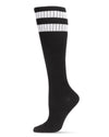 Women's Ribbed Rugby Athletic Stripe Knee High Socks : Color: Black