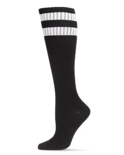 Women's Ribbed Rugby Athletic Stripe Knee High Socks