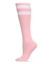 Women's Ribbed Rugby Athletic Stripe Knee High Socks : Color: Pink